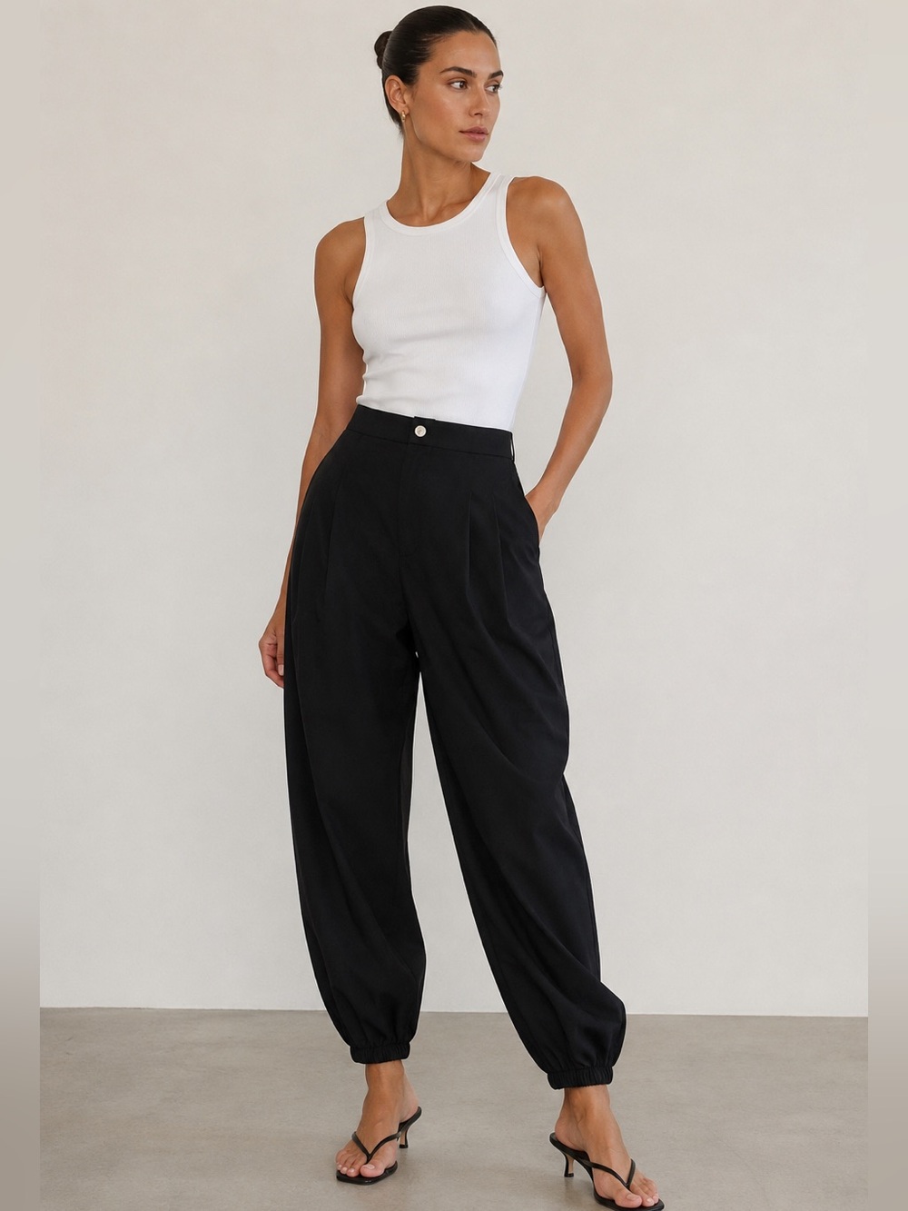 DISSH Tailored Black Balloon Pants High Rise Elastic Hem AU 14 (8 US/15" waist)